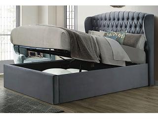 4ft6 Double Velvet grey ottoman fabric upholstered buttoned storage gas lift up bed frame